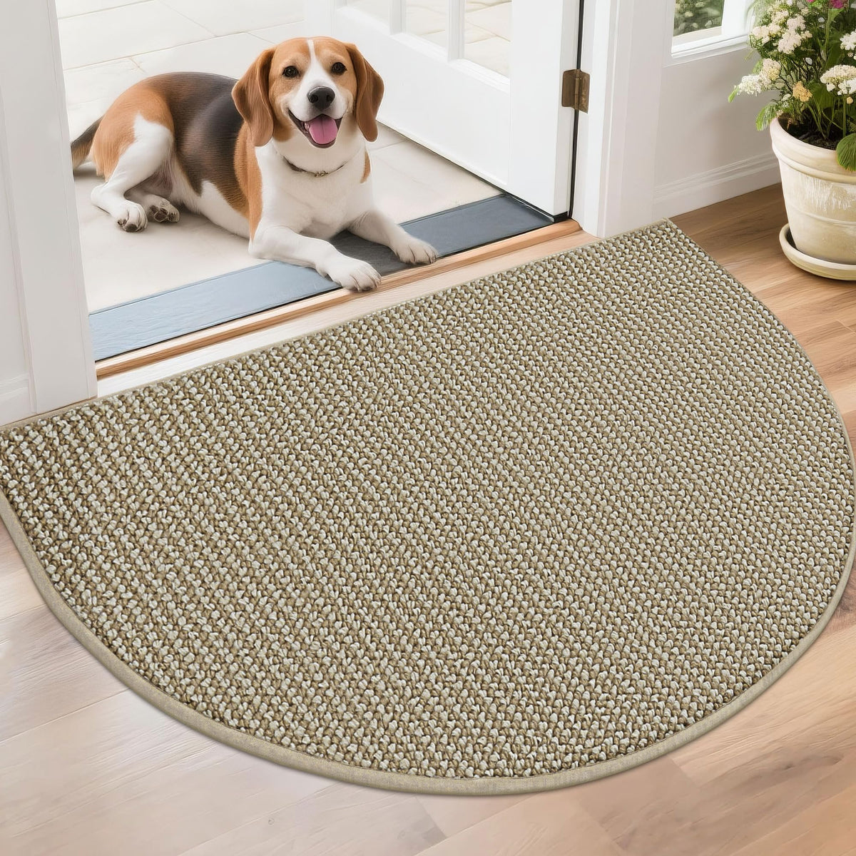 BEQHAUSE Dirt Trapper Door Mat 17" x 30" Half Circle Non Slip Rugs, Taupe