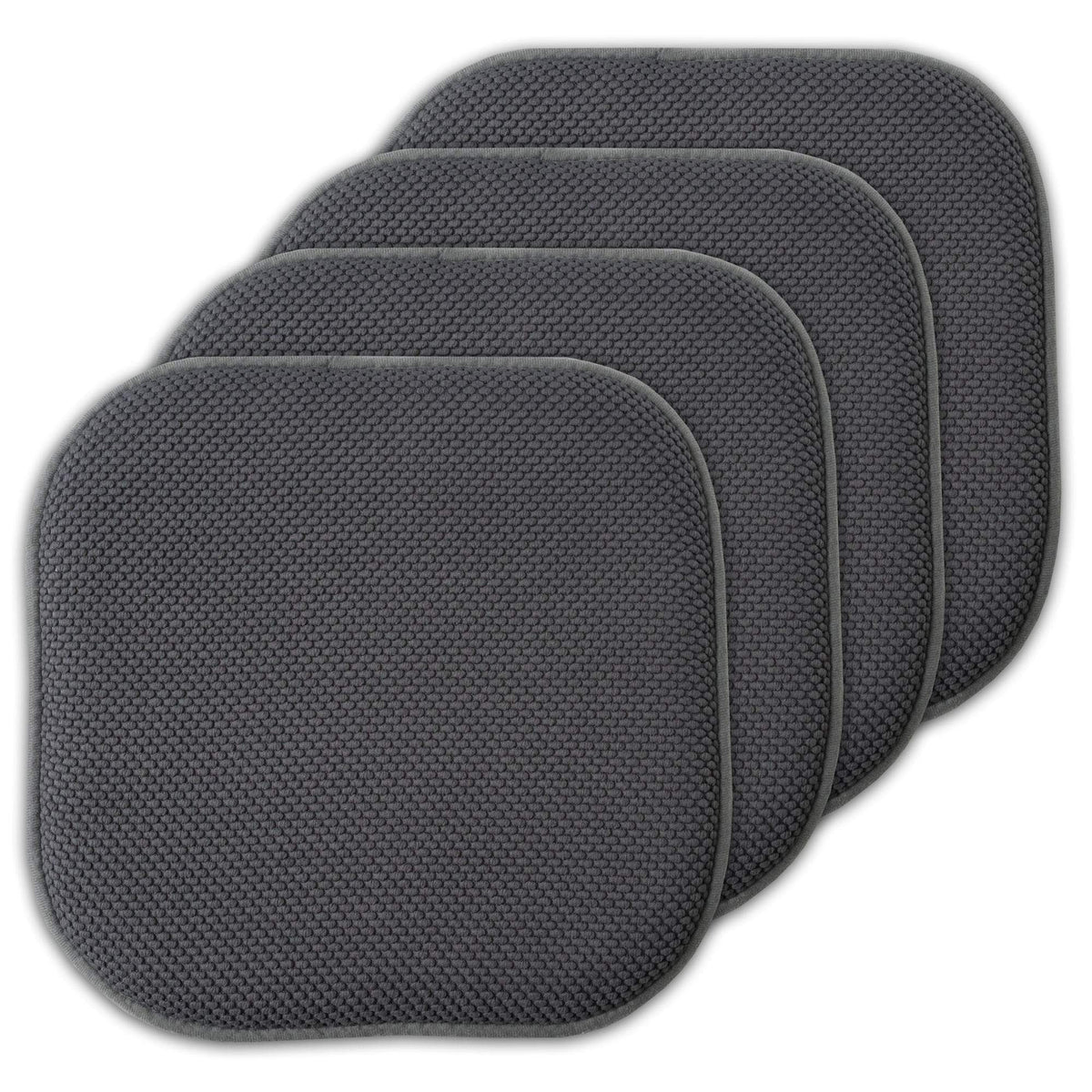 Sweet Home Collection Chair Cushion Memory Foam Pads Honeycomb Pattern Slip Non Skid Rubber Back Rounded Square 16" x 16" Seat Cover, 4 Pack, Alexis Chocolate