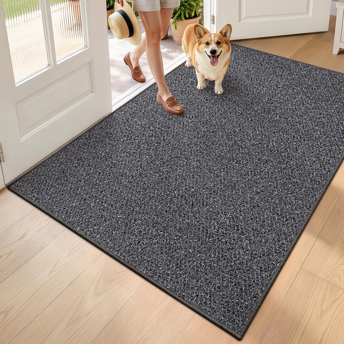 LUMI Ultra Thin Indoor Door Mat 24"x36", Entrance Doormat, Beige