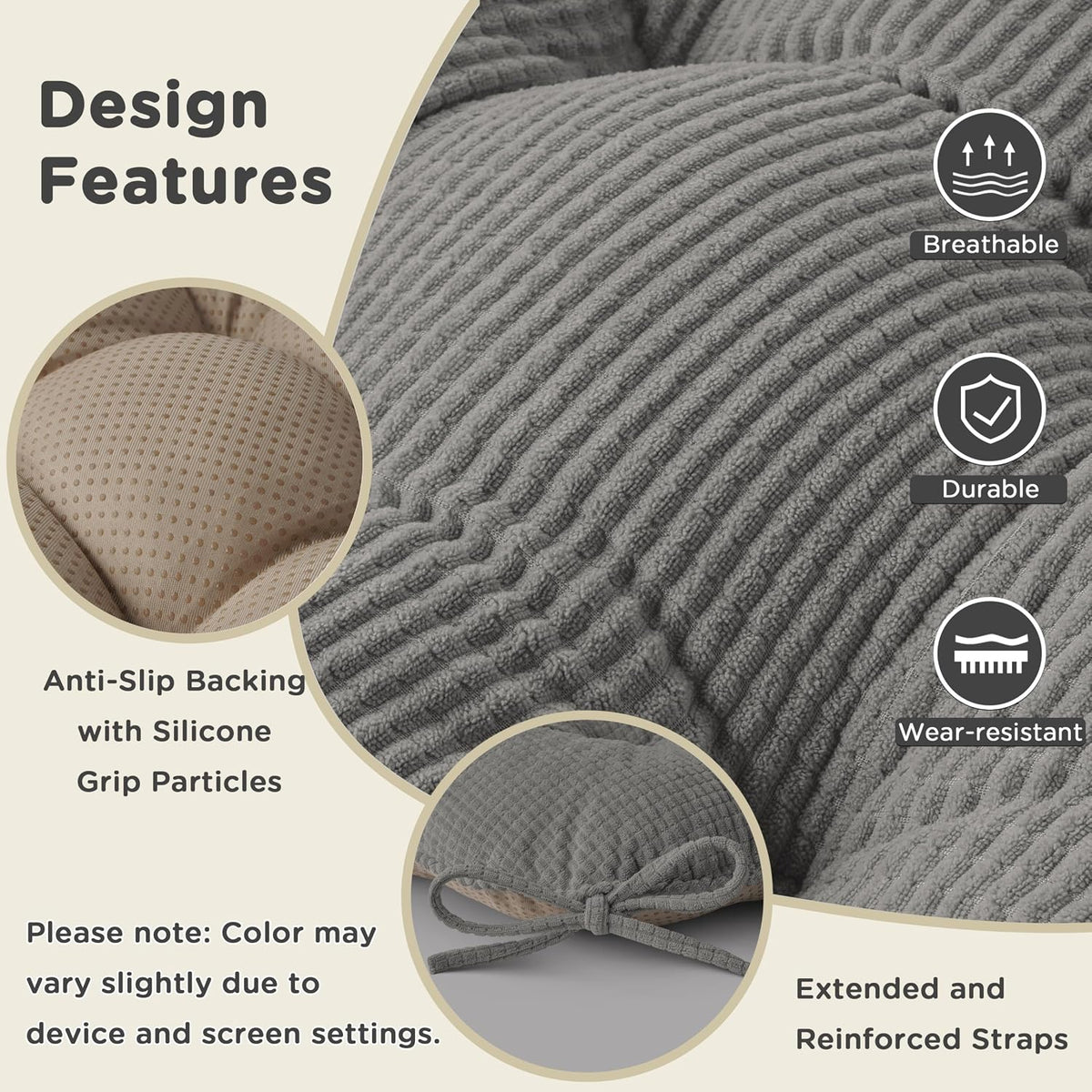 AddGrace Dining Chair Cushions Set of 4 Non-Slip 18"x16"x3" Grey