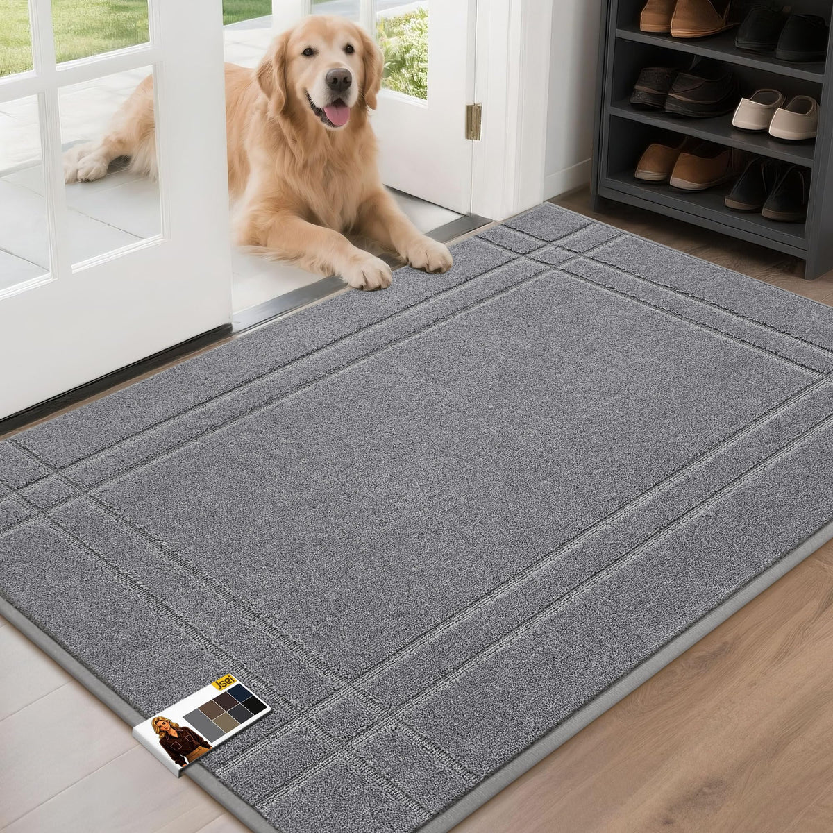 JSEI Door Mat for Entrance 20"x32", Dirt Trapper Doormat, Black