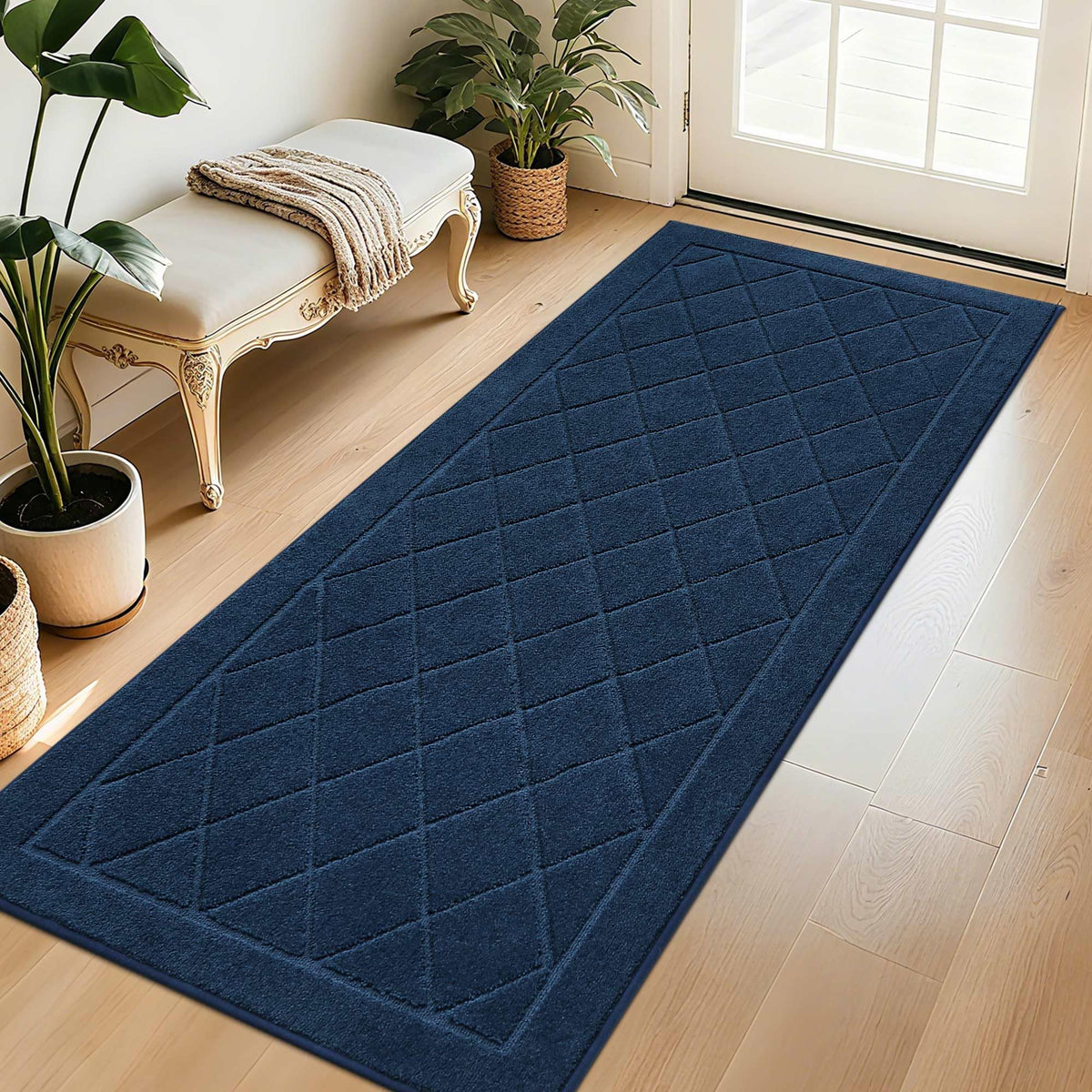 BEQHAUSE Dirt Trapper Door Mat 20" x 32", Doormat Non-Slip, Navy Blue