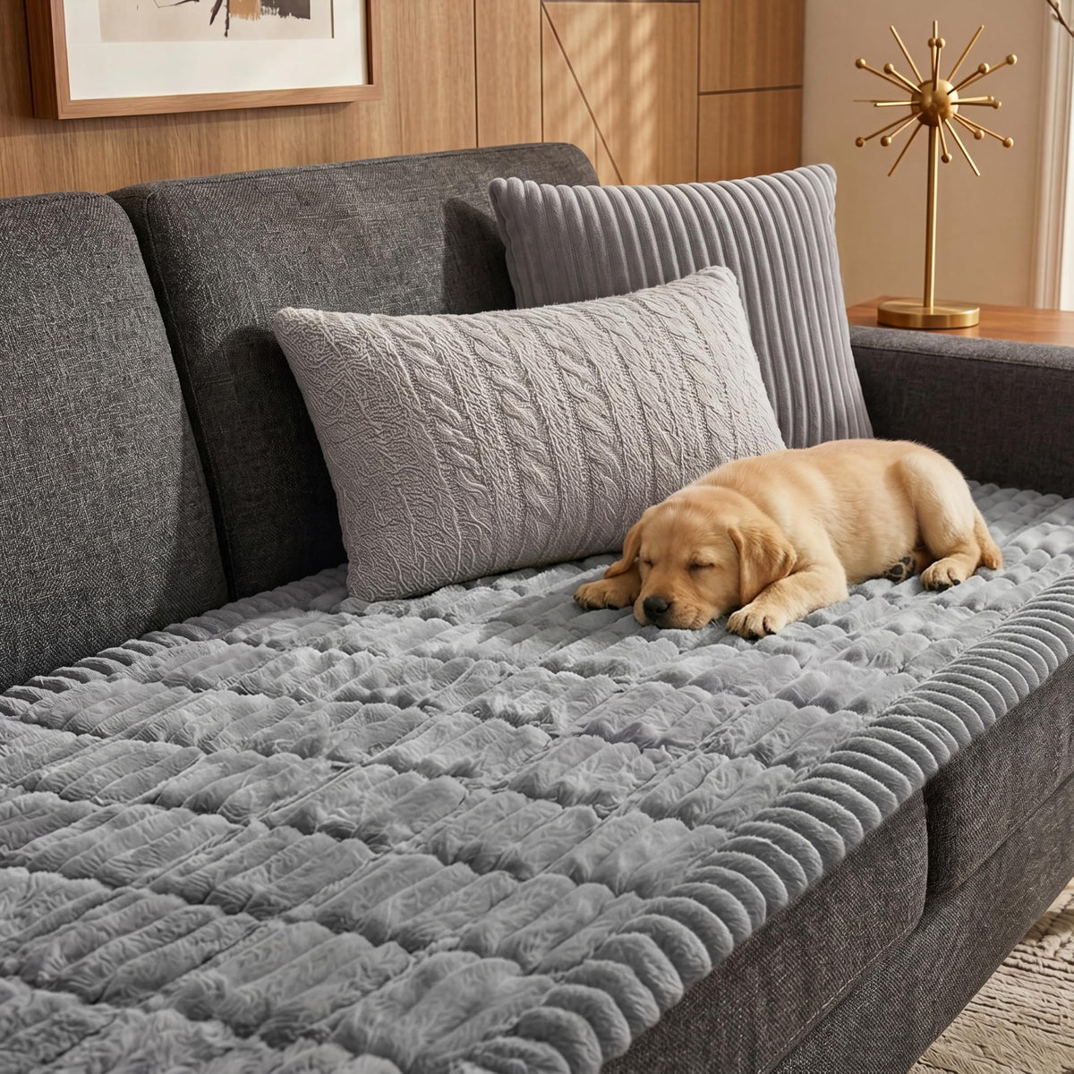 Fixwal Waterproof Flannel Dog Couch Cover, 27.6" x 59", Light Gray