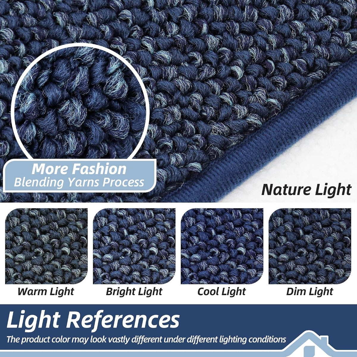 BEQHAUSE Dirt Trapper Door Mat 20" x 32", Non-Slip Washable Doormats, Blue