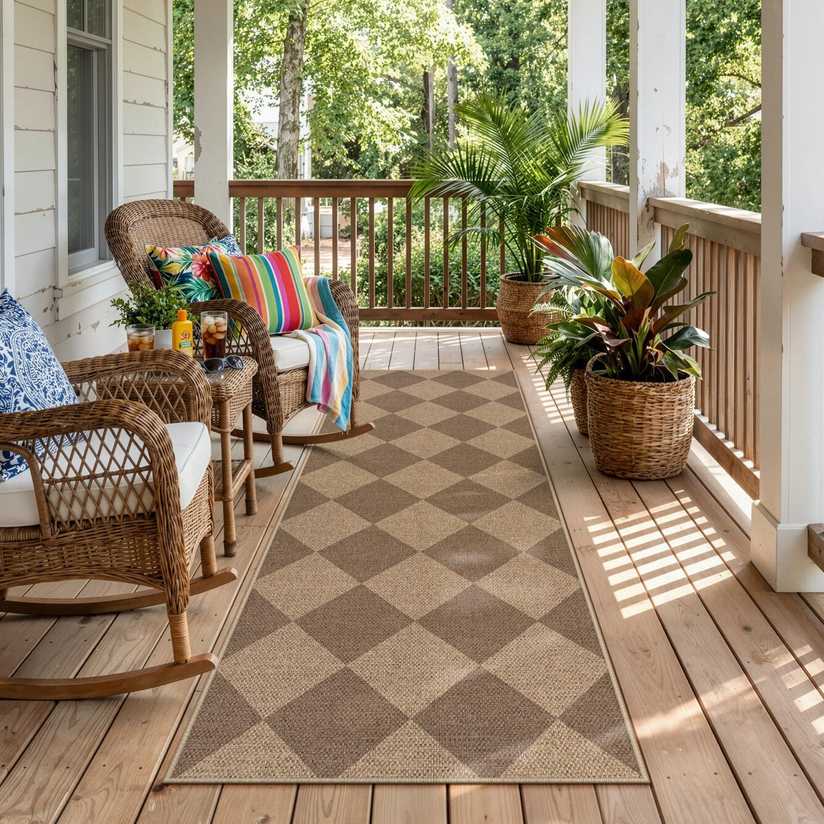 Lahome Checkered Easy Jute 3x5 Entryway Front Porch Rug, Black Diamond Indoor Outdoor Patio Layering Rug, Washable Farmhouse Neutral Non Slip Non Shedding Door Carpet for Backyard Blacony