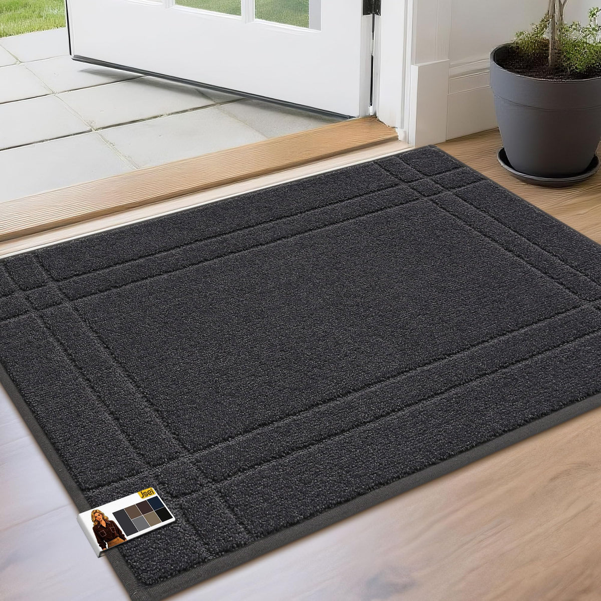 JSEI Door Mat for Entrance 20"x32", Dirt Trapper Doormat, Black