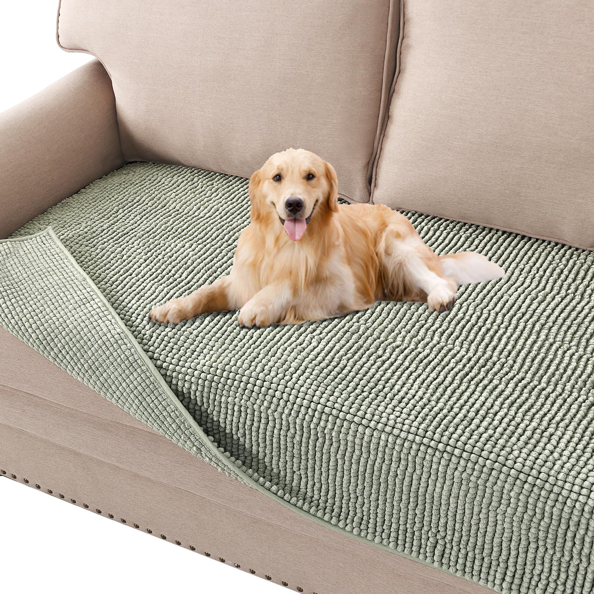 H.VERSAILTEX Plush Chenille Dog Bed Cover Thick Soft Sofa Cover for 3 Cushion Couch Anti Slip Couch Cover Furniture Protector for Dog, Pet, Cat (35" x 82", Ivory)
