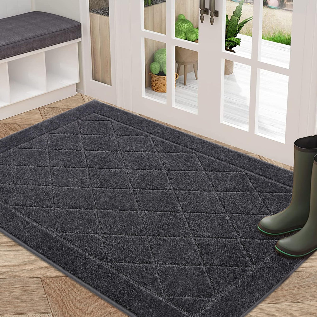 BEQHAUSE Dirt Trapper Door Mat 24" x 36", Doormat Non-Slip, Dark Grey