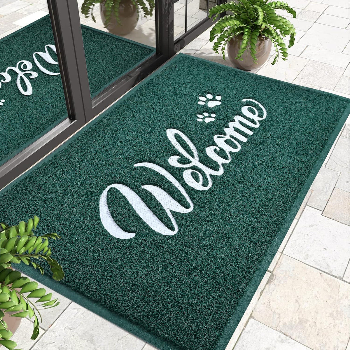 T.HENV Welcome Mat Outdoor, 30x17.5 Waterproof All-Season Front Door Mat Outside Entrance, All-Weather Quick Drying, Low Profile Doormat Indoor, Patio Porch Entryway Mats, Black-White