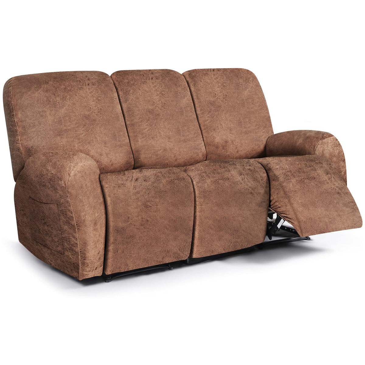 ANARACHON Leather Look Recliner Couch Cover, 8-Pieces Stretch Recliner Sofa Covers, Soft Reclining Slipcover, Washable Furniture Protector for Pets (3 Seater, Brown)