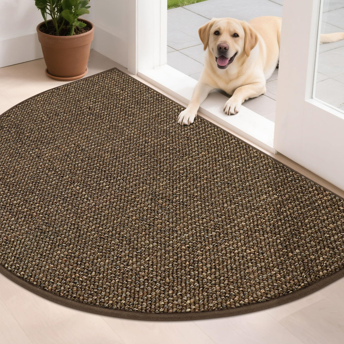 BEQHAUSE Dirt Trapper Door Mat 17" x 30" Half Circle Non Slip Rugs, Taupe
