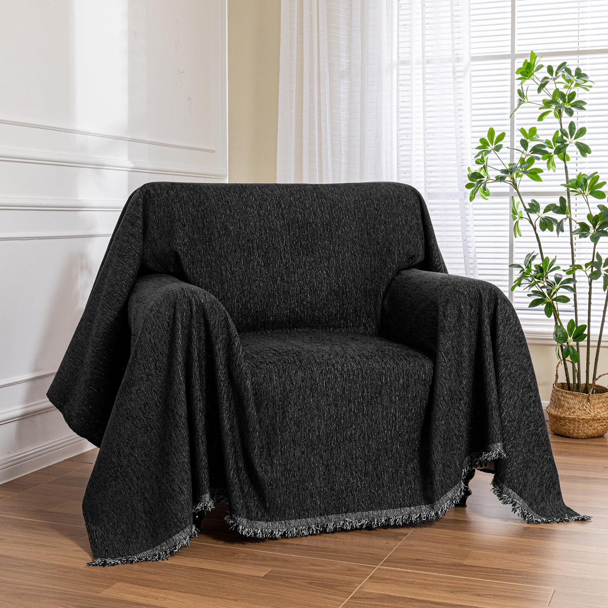 MEETSKY Couch Covers for Dogs, Washable Couch Covers, Pet Sofa Covers for 3 Cushion Couch, Chenille Thick Sectional Couch Cover Blanket Modern Furniture Protector Covers, 91" x 134", Dark Grey