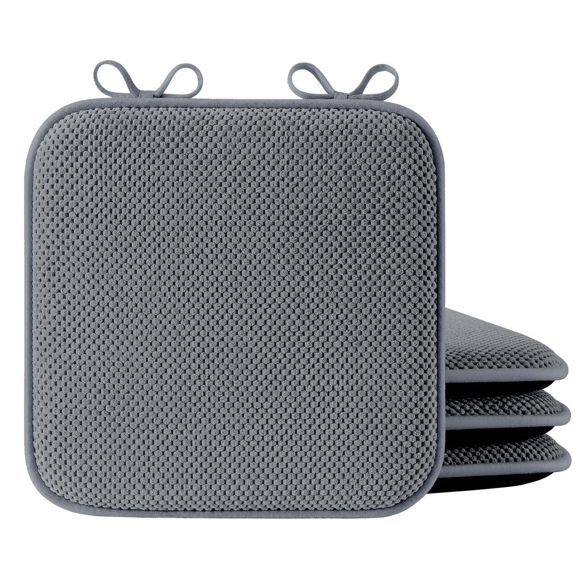 puredown® Chair Cushions for Dining Chairs, Set of 2 Memory Foam Seat Cushions with Non-Slip Backing & Ties, 16" x 16" x 1.5", Comfortable & Supportive Dining Chair Pads for Kitchen, Black