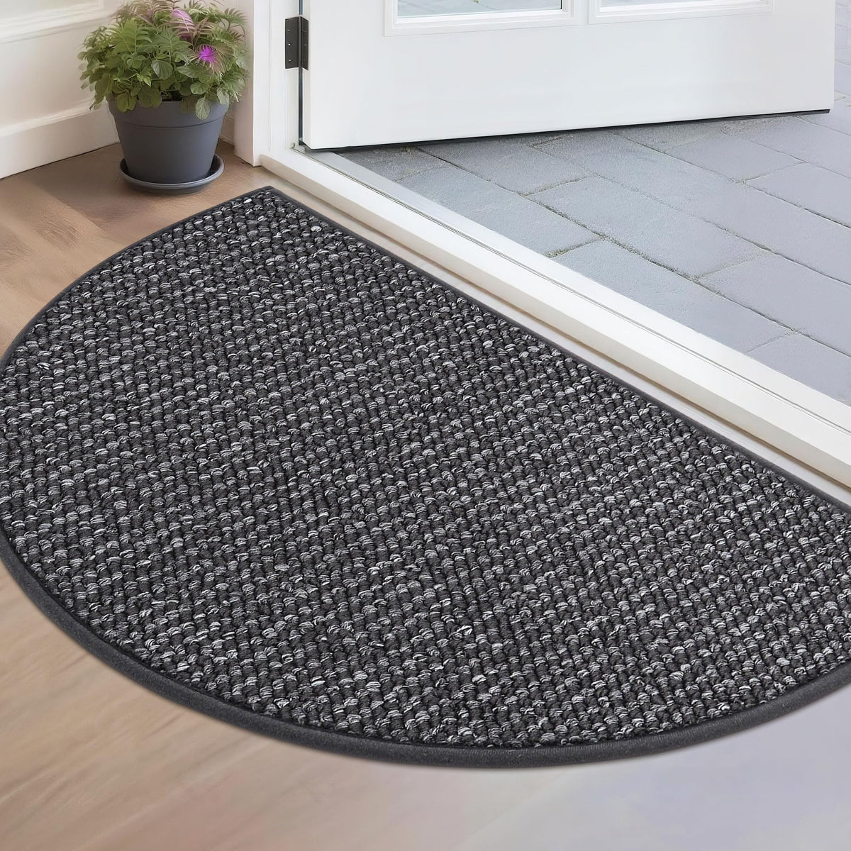BEQHAUSE Dirt Trapper Door Mat 17" x 30" Half Circle Non Slip Rugs, Taupe