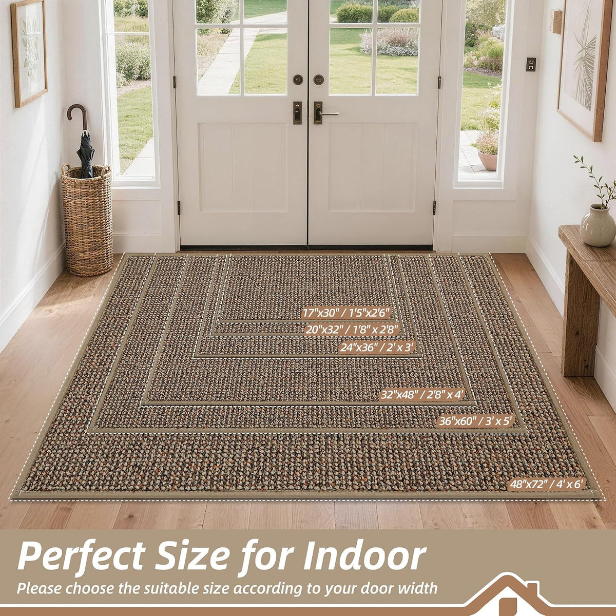 BEQHAUSE Dirt Trapper Door Mat 32" x 48", Non-Slip Washable Doormats, Beige