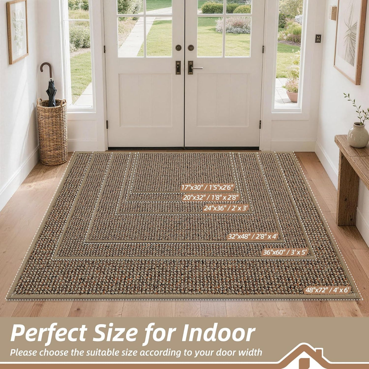 BEQHAUSE Dirt Trapper Door Mat 20" x 32", Non-Slip Washable Doormats, Beige