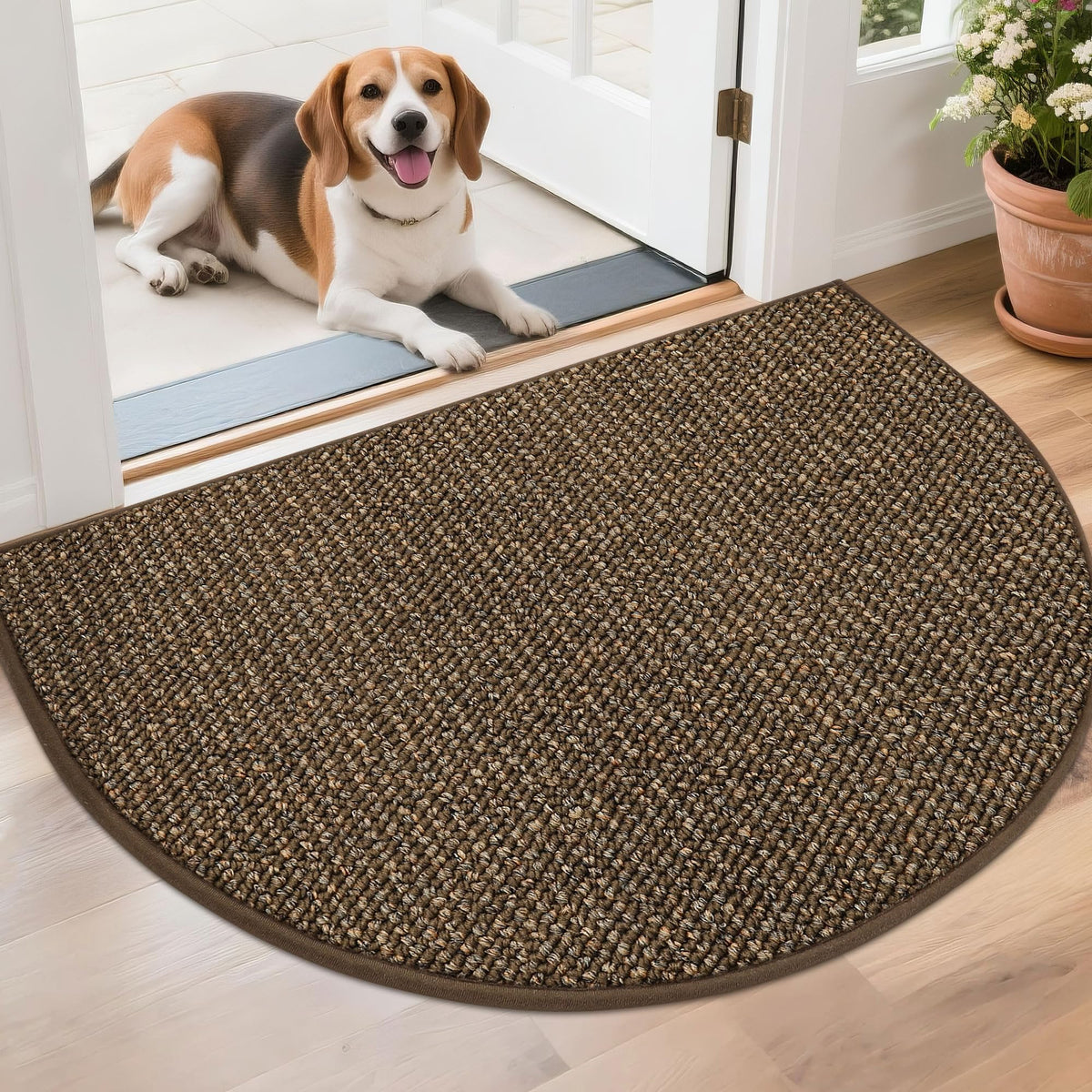 BEQHAUSE Dirt Trapper Door Mat 17" x 30" Half Circle Non Slip Rugs, Taupe