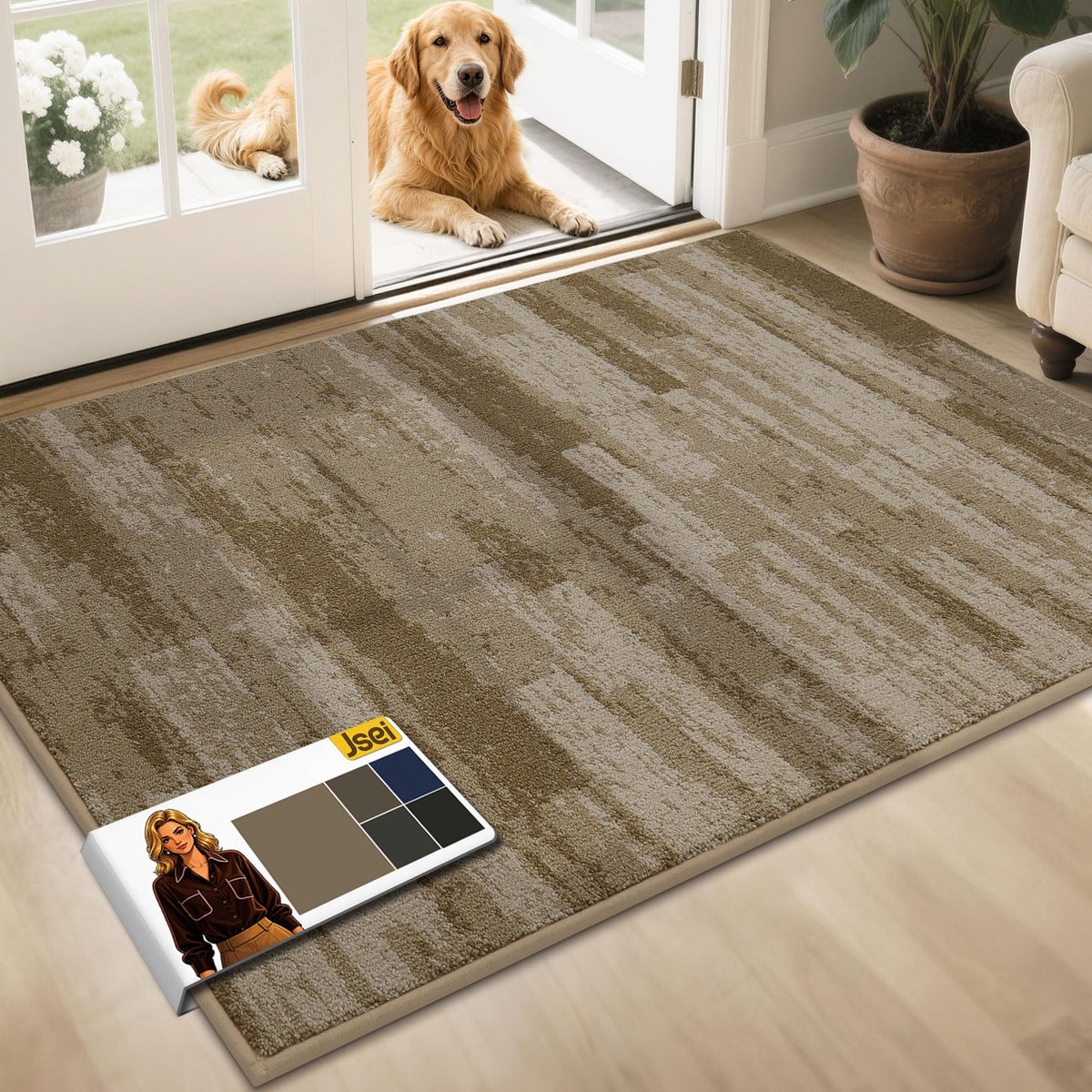 JSEI Dirt Trapper Door Mat 20"x32", Non-Slip Doormat, Blue
