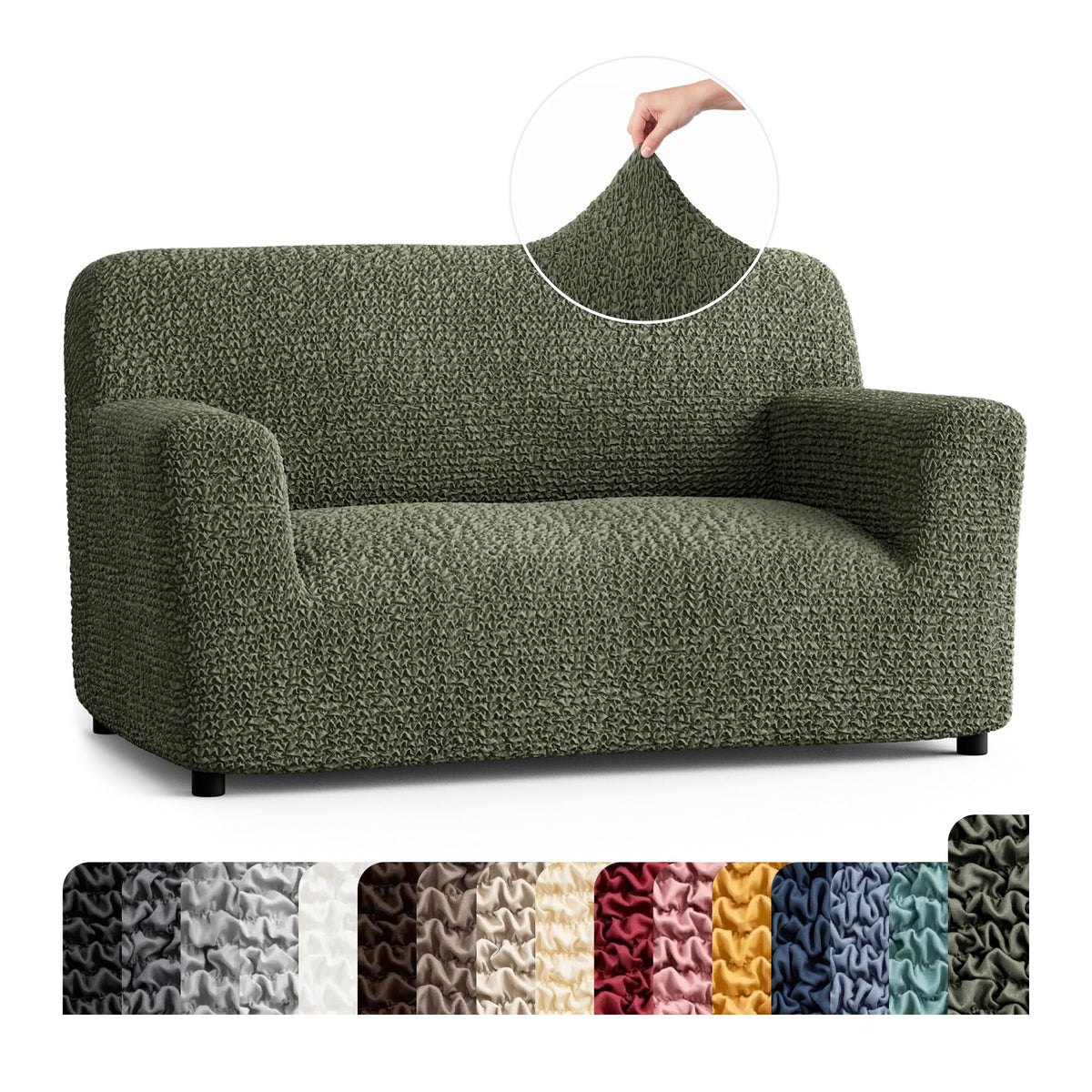 Premium Stretch Couch Covers for Sofa - Sofa Chair Cover Washable, Dogs & Pets Friendly - Elastic Polyester Loveseat Slipcovers - Non-Slip Love Seat Couch Covers - Soft Taupe (86"-120" Wide)