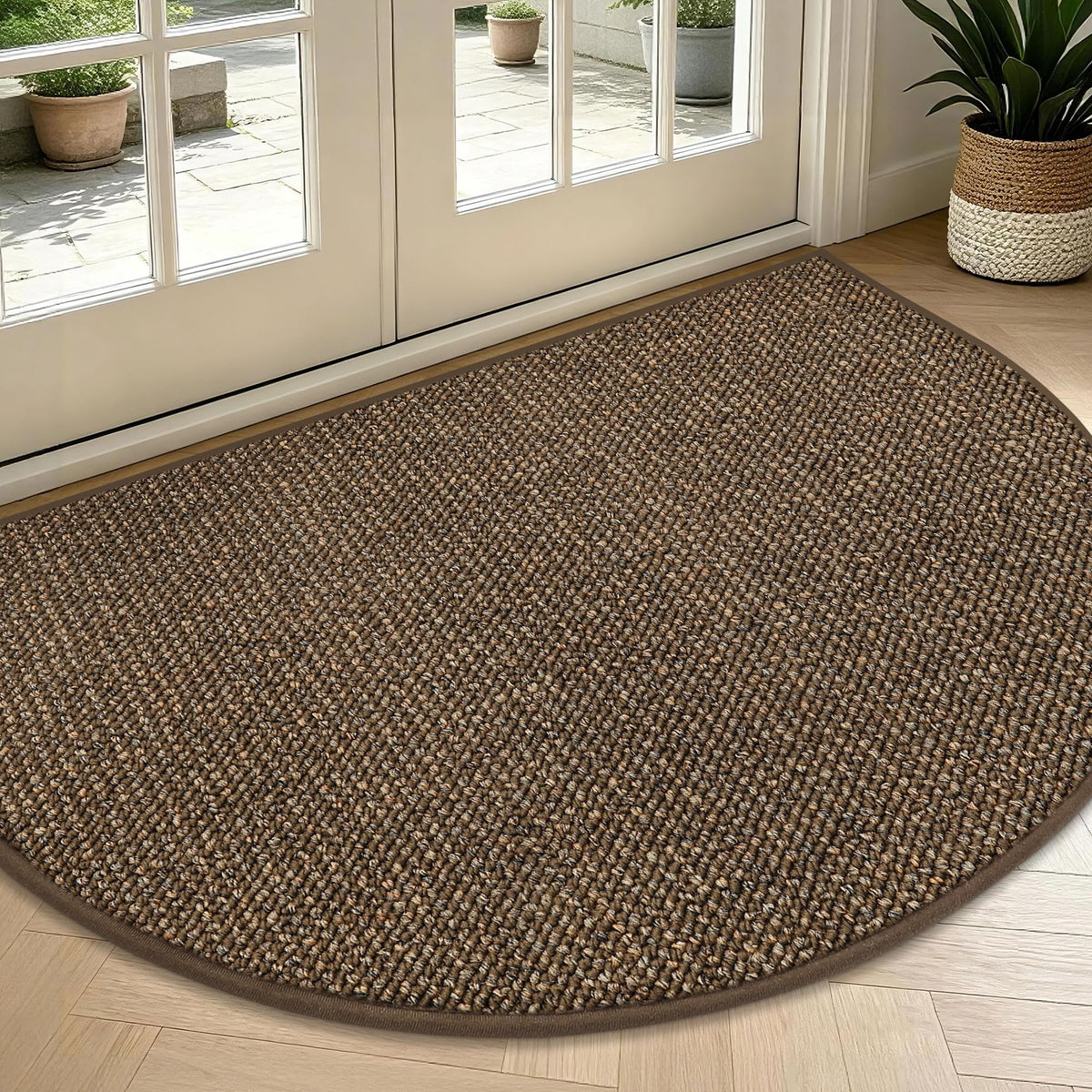 BEQHAUSE Dirt Trapper Door Mat 17" x 30" Half Circle Non Slip Rugs, Taupe