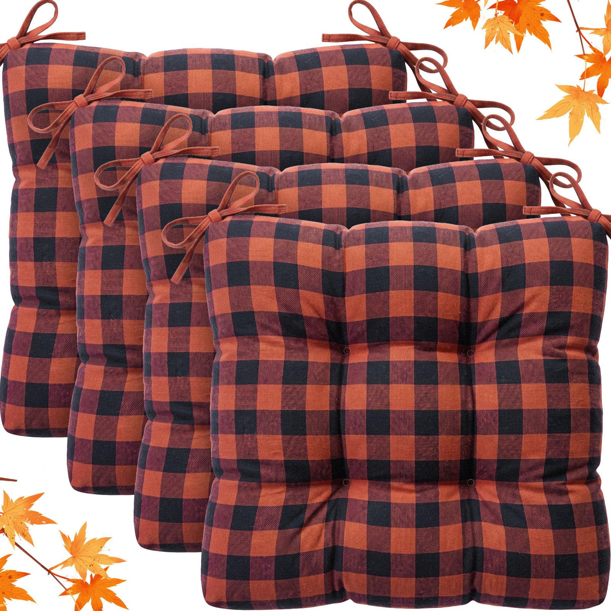 Geetery 4 Pack Chair Cushions, 16" x 15",Khaki and White,Plaid