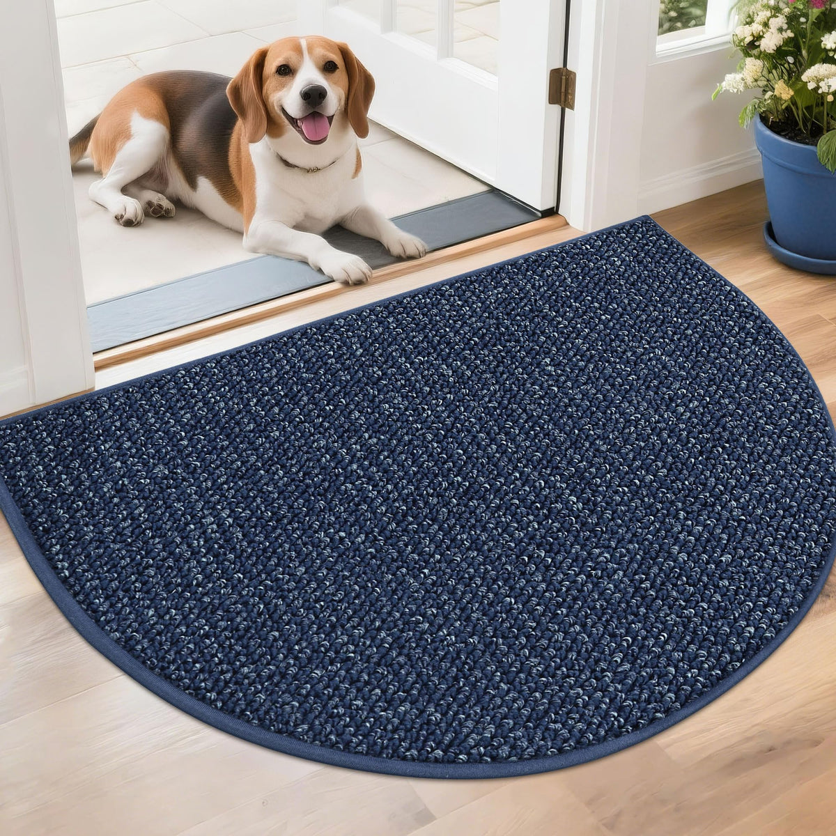 BEQHAUSE Dirt Trapper Door Mat 17" x 30" Half Circle Non Slip Rugs, Taupe
