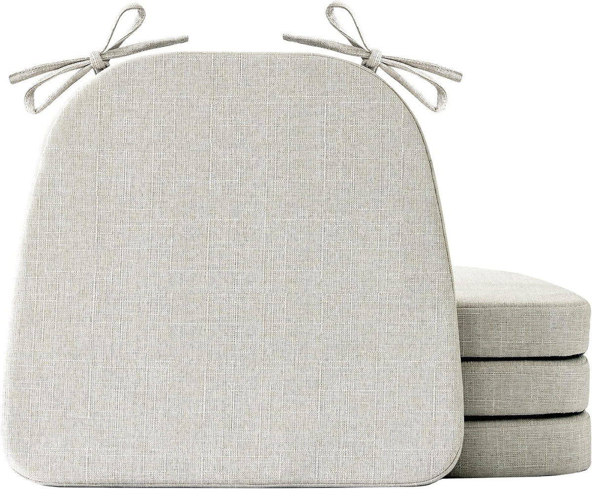 IASEAHK Chair Cushions for Dining Chairs Set of 4, Non Slip Kitchen Chair Pads, 17" x 16" x 2", Indoor Dining Chair Cushions with Ties, D-Shaped Seat Cushions for Kitchen Chairs, Beige