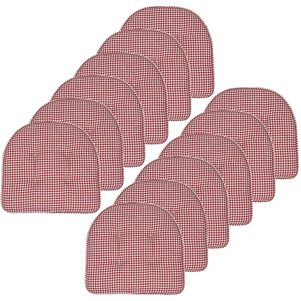 Sweet Home Collection Chair Cushion Memory Foam Pads Tufted Slip Non Skid Rubber Back U-Shaped 17" x 16" Seat Cover, 6 Pack, Checkered Taupe/White