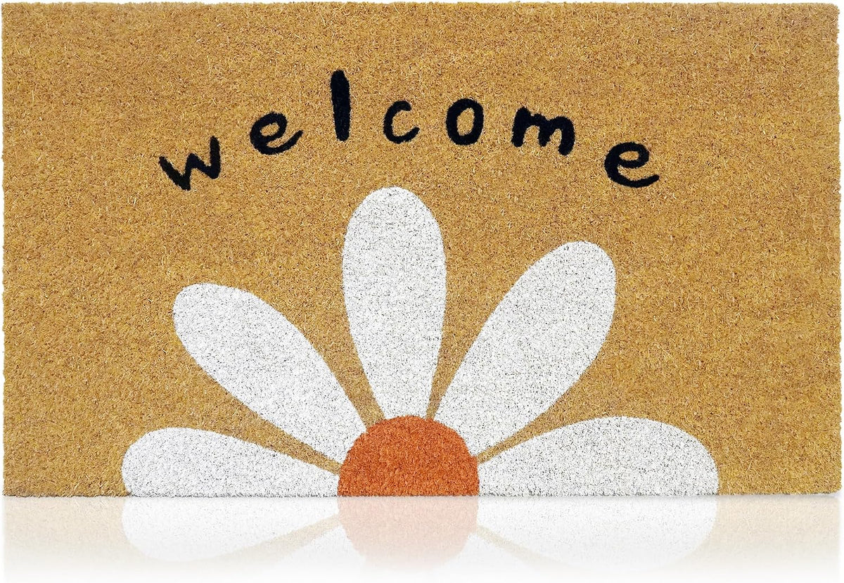Coir Welcome Mat, Non-Slip, Welcome Daisy, 17 x 29 in