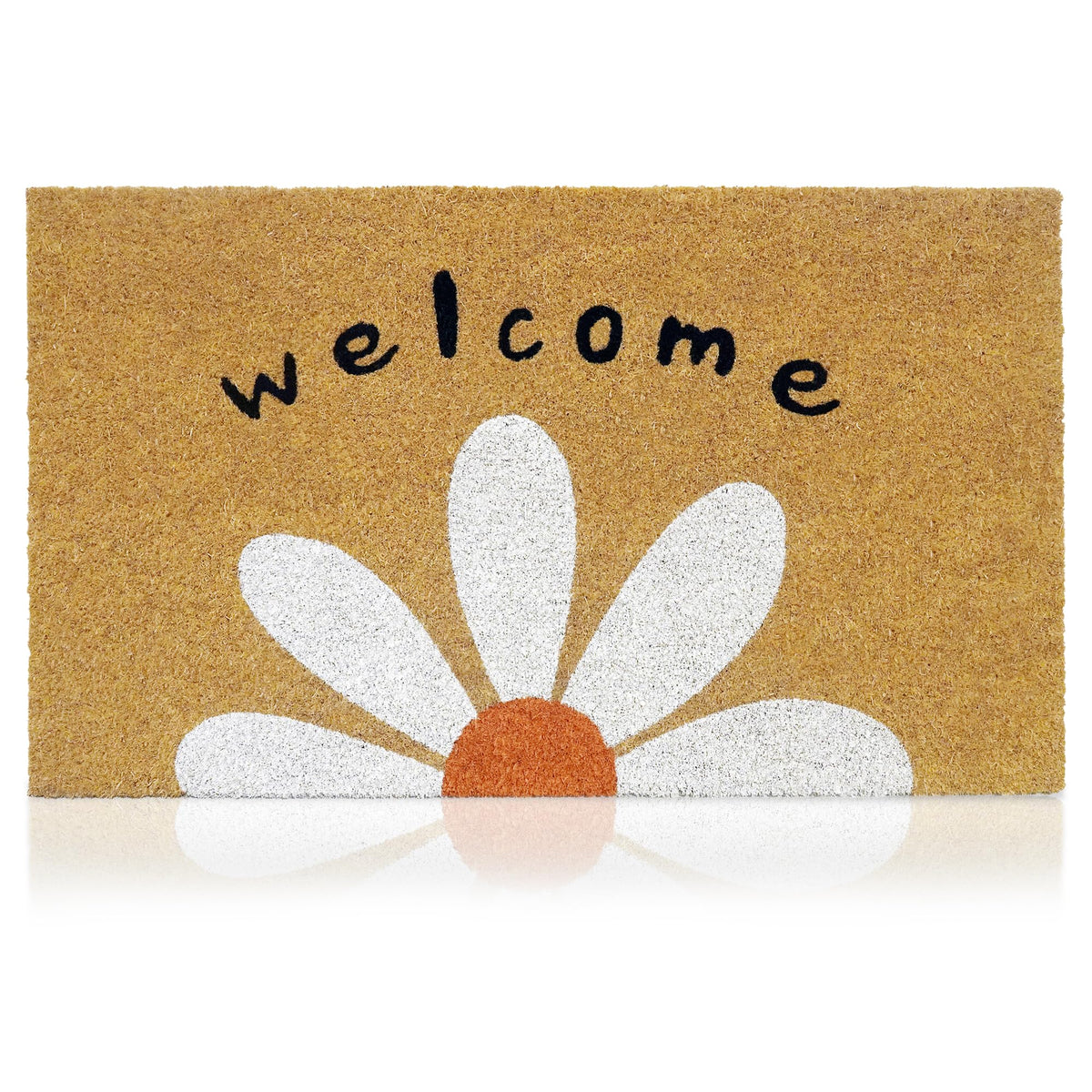 Coir Welcome Mat, Non-Slip, Welcome Daisy, 17 x 29 in