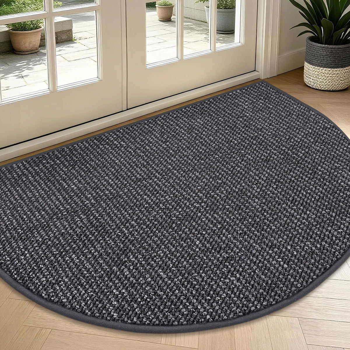 BEQHAUSE Dirt Trapper Door Mat 17" x 30" Half Circle Non Slip Rugs, Taupe