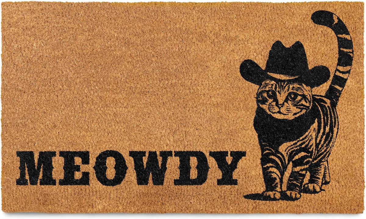 Meowdy Doormat 30x17 Inch, Black Cat Welcome Mat Coir, Cat-lover Gift Rug
