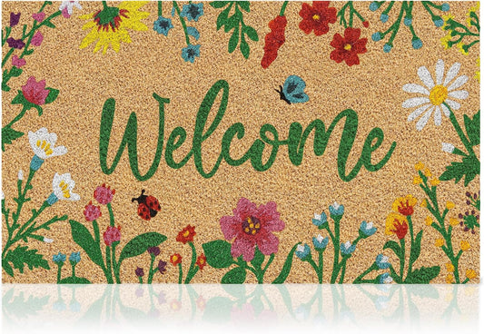 Coir Welcome Mat, Non-Slip, Floral, 17 x 29 in
