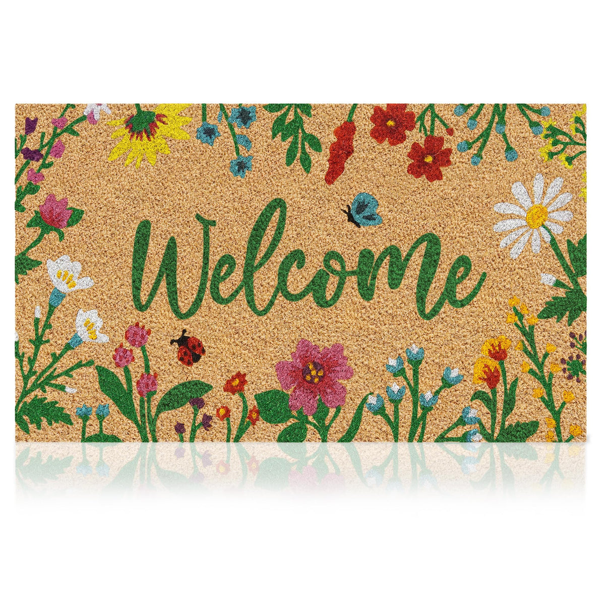Coir Welcome Mat, Non-Slip, Welcome Daisy, 17 x 29 in