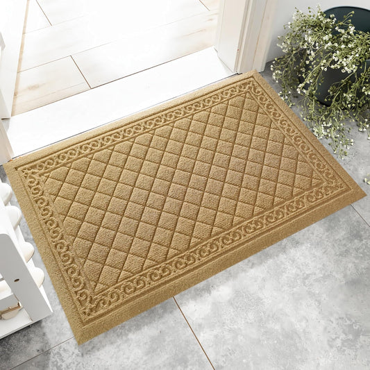 Classic Beige Vintage Outdoor Indoor Entrance Doormats, Absorbent Durable Heavy Duty Welcome Front Door Mat,Thick Natural Rubber Back,Easy Clean Entryway Mat 17x30 Inch, Low Profile
