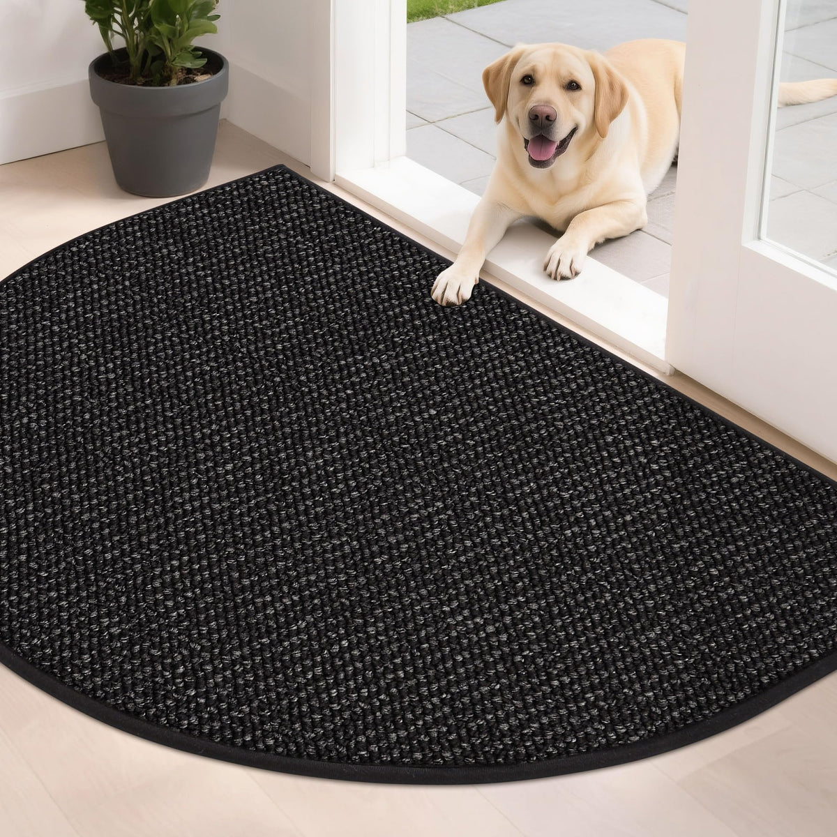 BEQHAUSE Dirt Trapper Door Mat 17" x 30" Half Circle Non Slip Rugs, Taupe