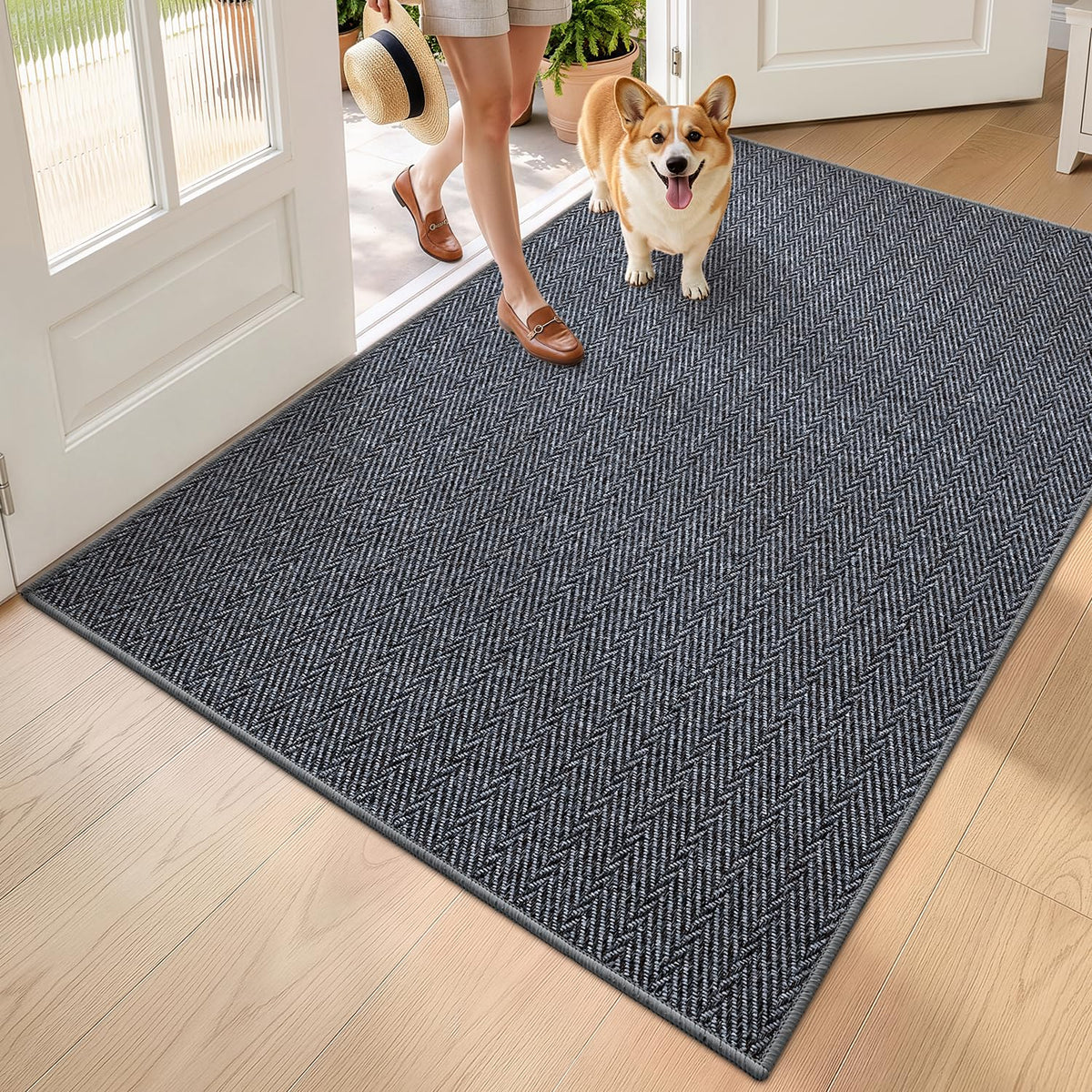LUMI Ultra Thin Indoor Door Mat 24"x36", Entrance Doormat, Beige