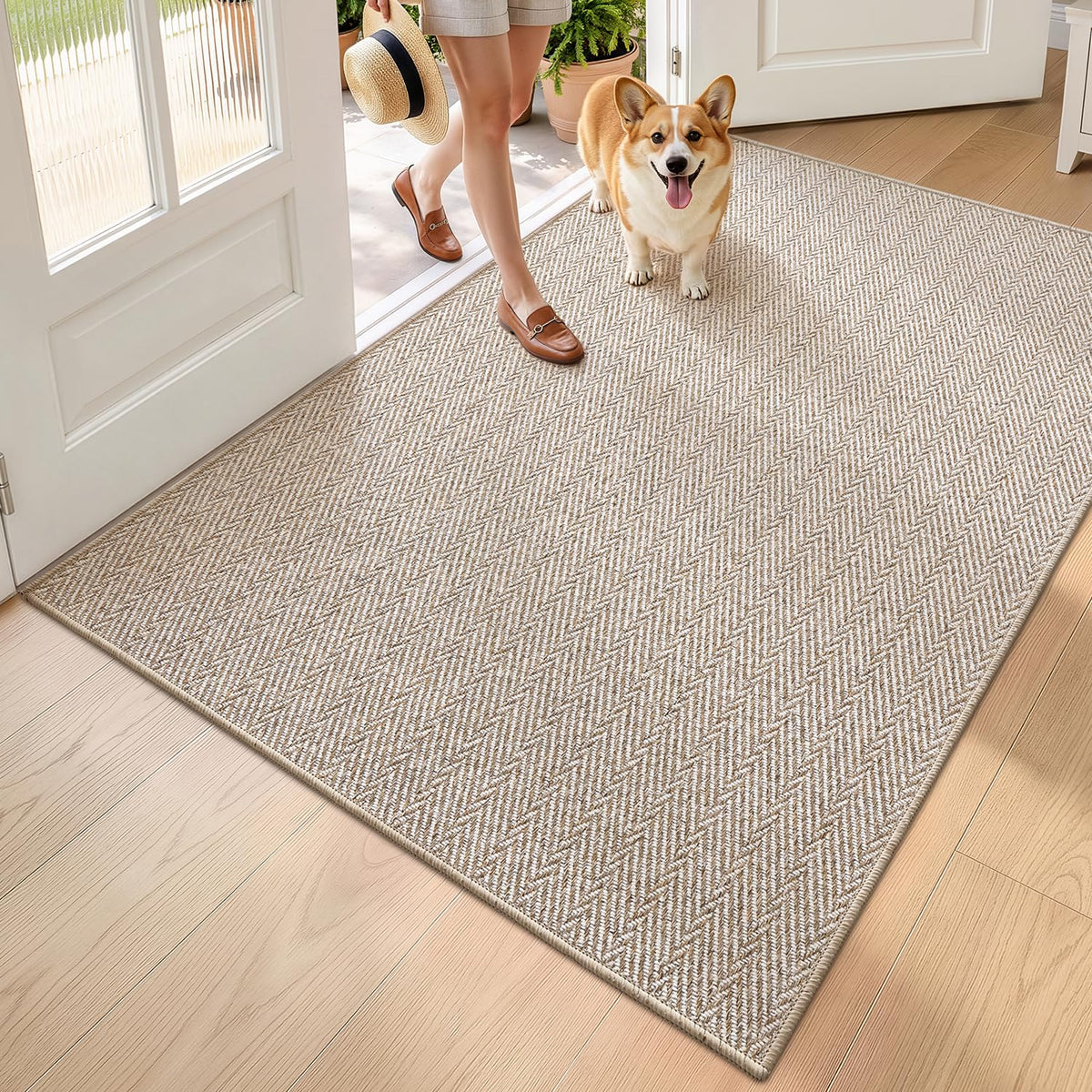 LUMI Ultra Thin Indoor Door Mat 24"x36", Entrance Doormat, Beige
