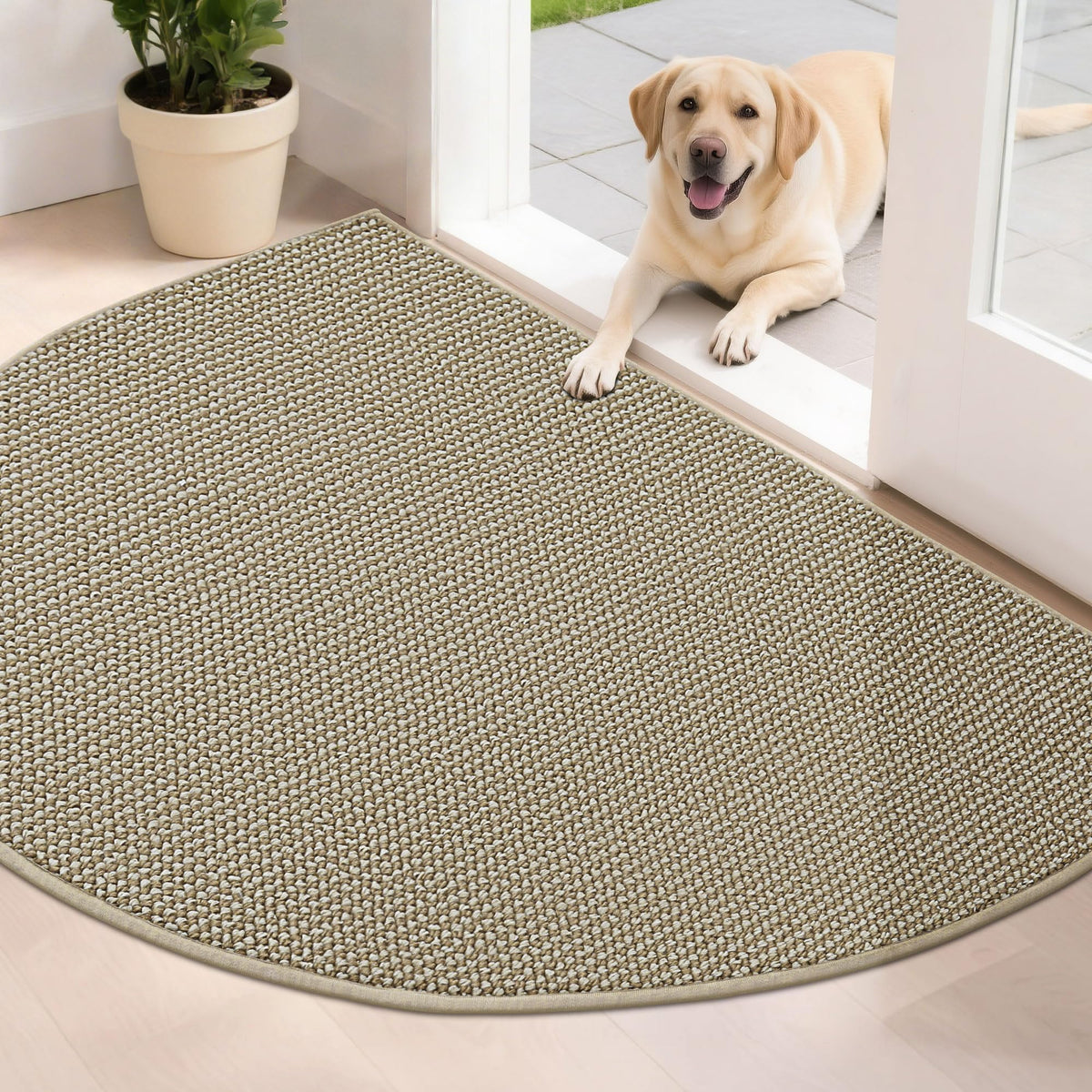 BEQHAUSE Dirt Trapper Door Mat 17" x 30" Half Circle Non Slip Rugs, Taupe