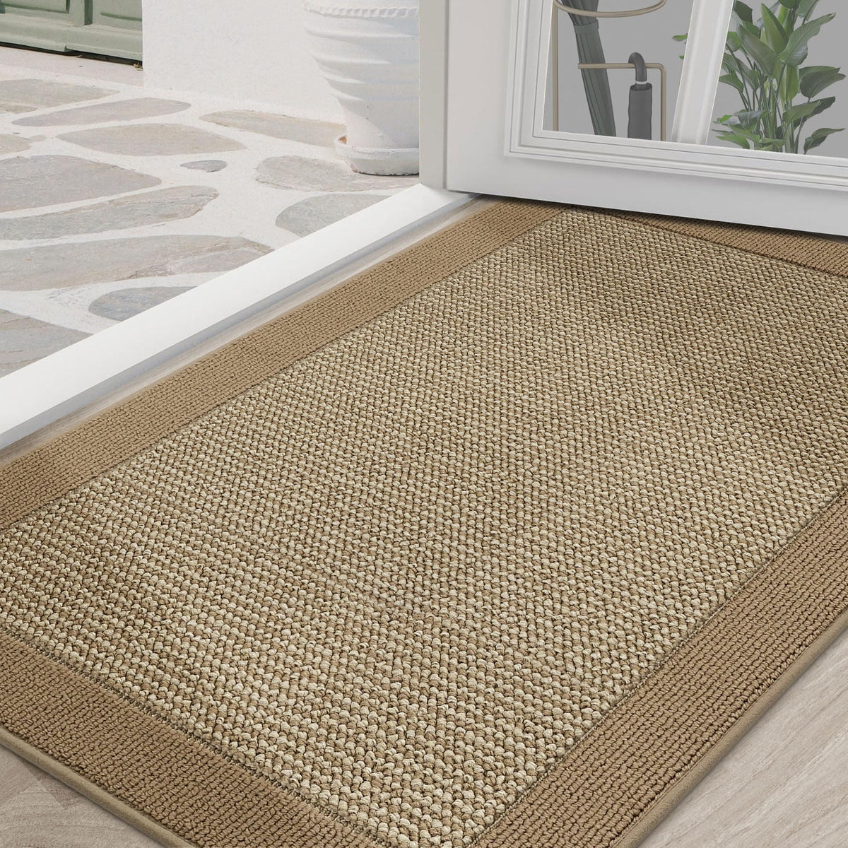 BEQHAUSE Indoor Door Mat 20" x 32", Dirt Trapper Door Mats, Taupe