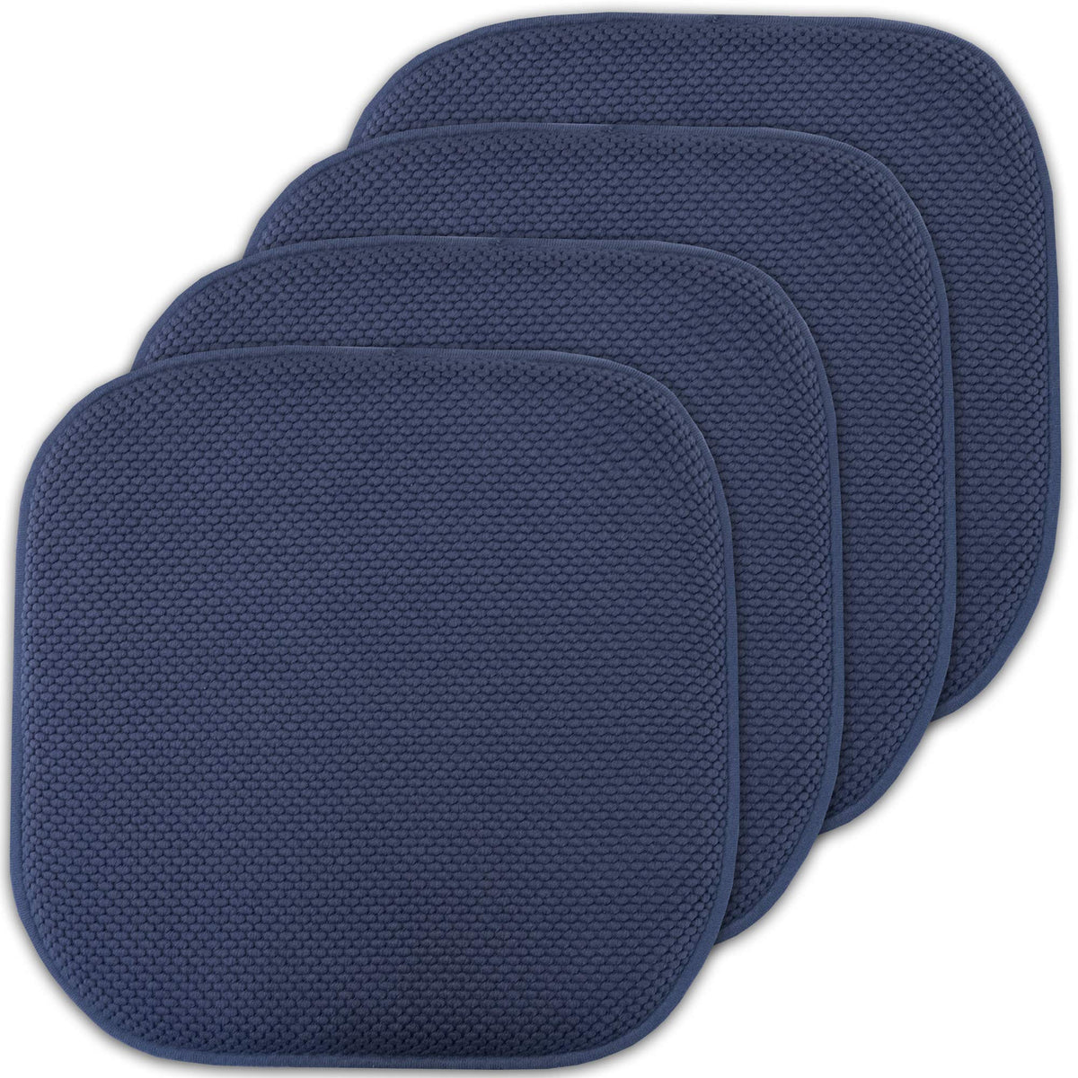 Sweet Home Collection Chair Cushion Memory Foam Pads Honeycomb Pattern Slip Non Skid Rubber Back Rounded Square 16" x 16" Seat Cover, 4 Pack, Alexis Chocolate