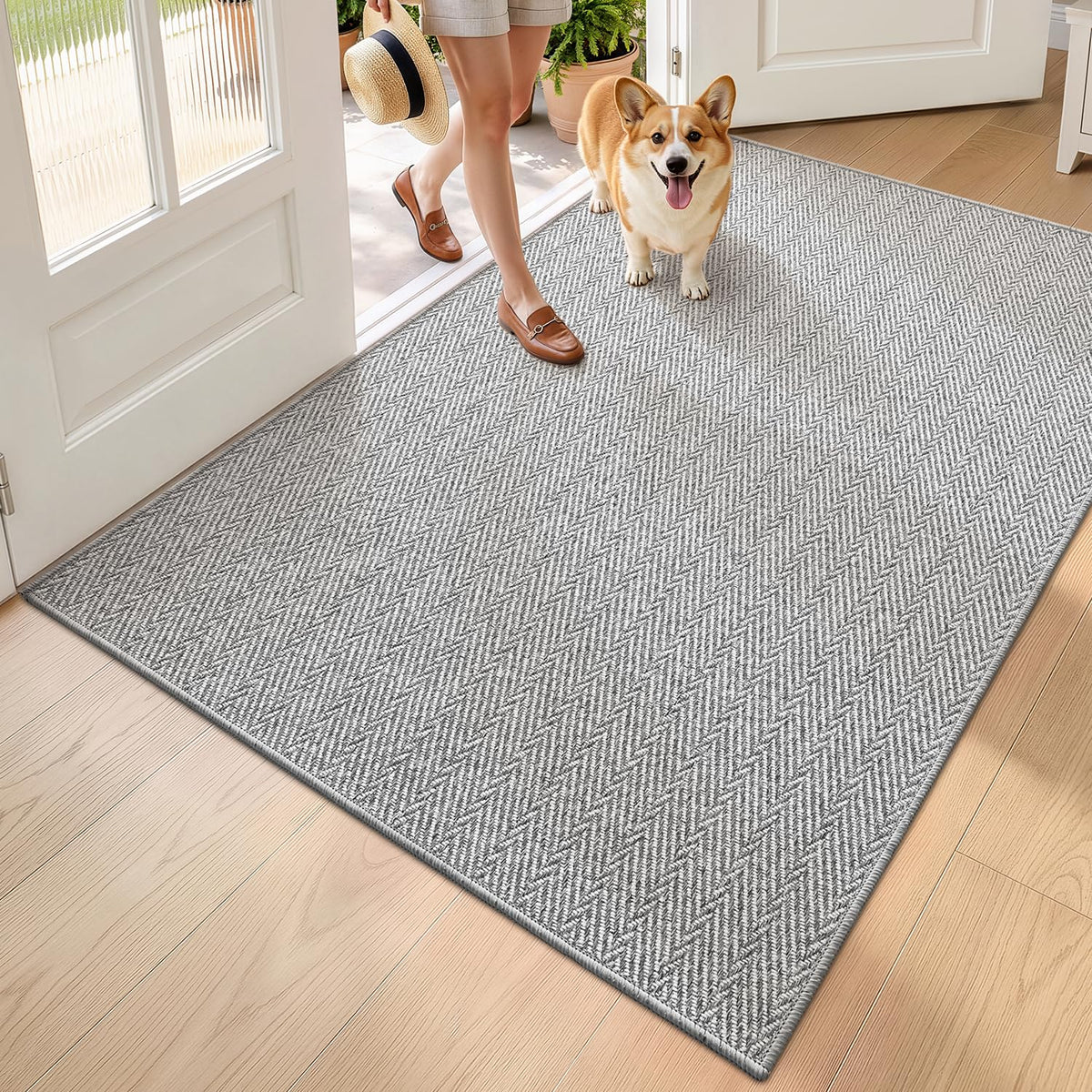 LUMI Ultra Thin Indoor Door Mat 24"x36", Entrance Doormat, Beige