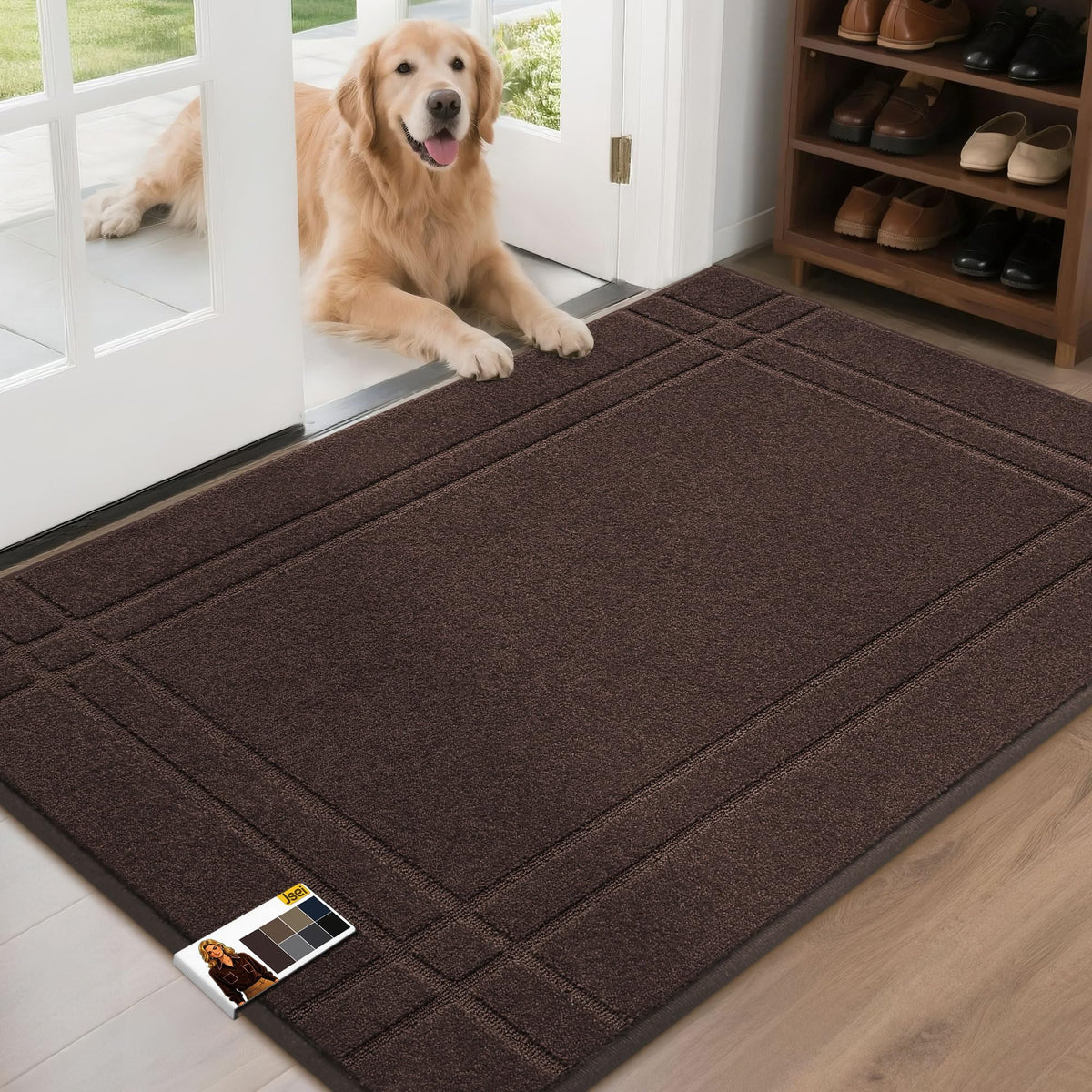 JSEI Door Mat for Entrance 20"x32", Dirt Trapper Doormat, Black