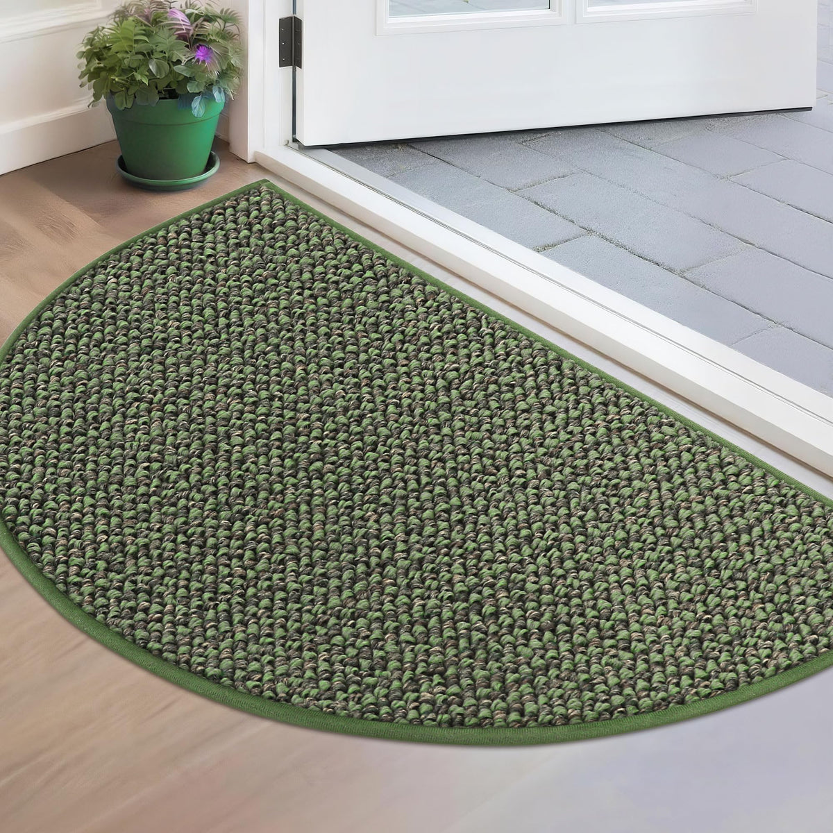 BEQHAUSE Dirt Trapper Door Mat 17" x 30" Half Circle Non Slip Rugs, Taupe