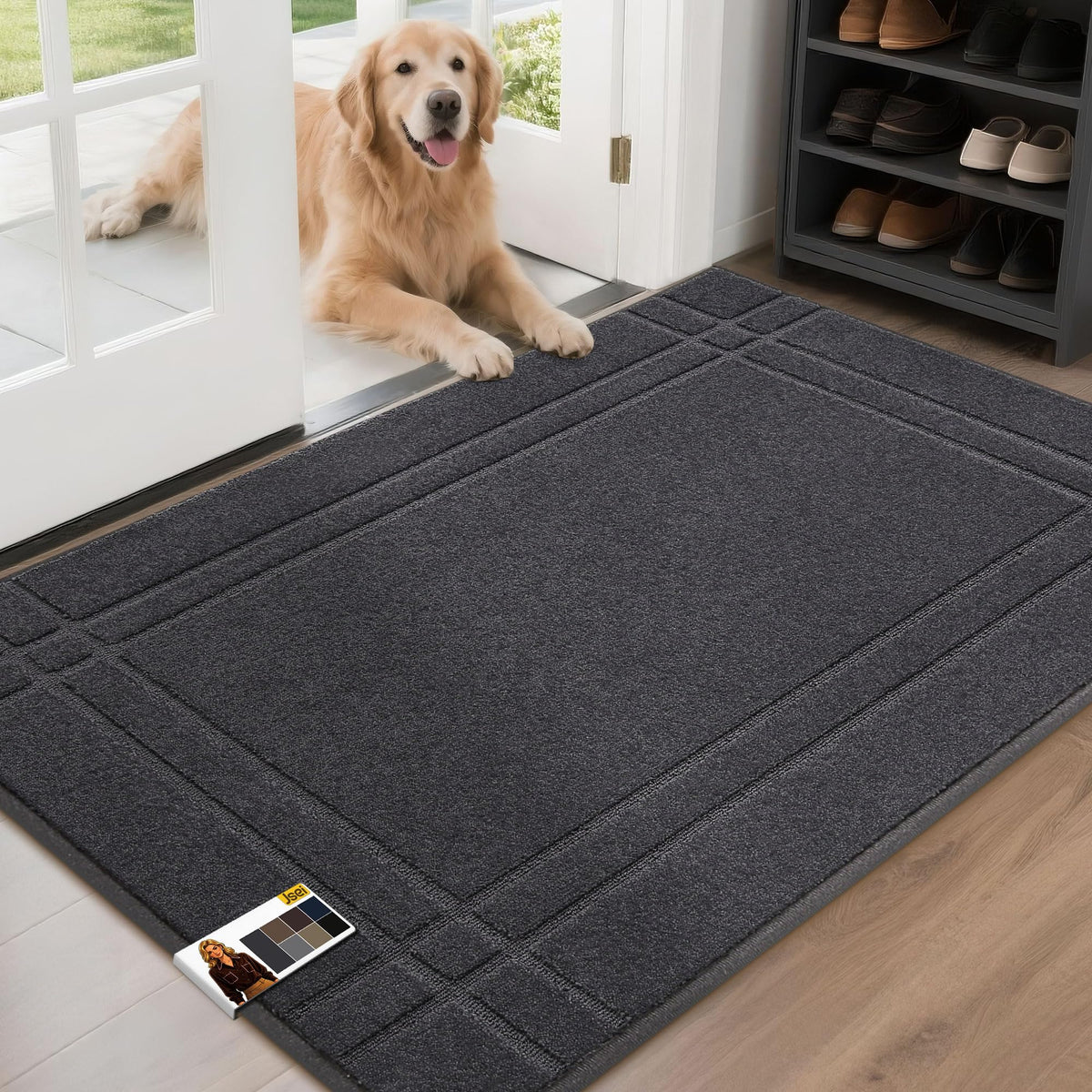 JSEI Door Mat for Entrance 20"x32", Dirt Trapper Doormat, Black