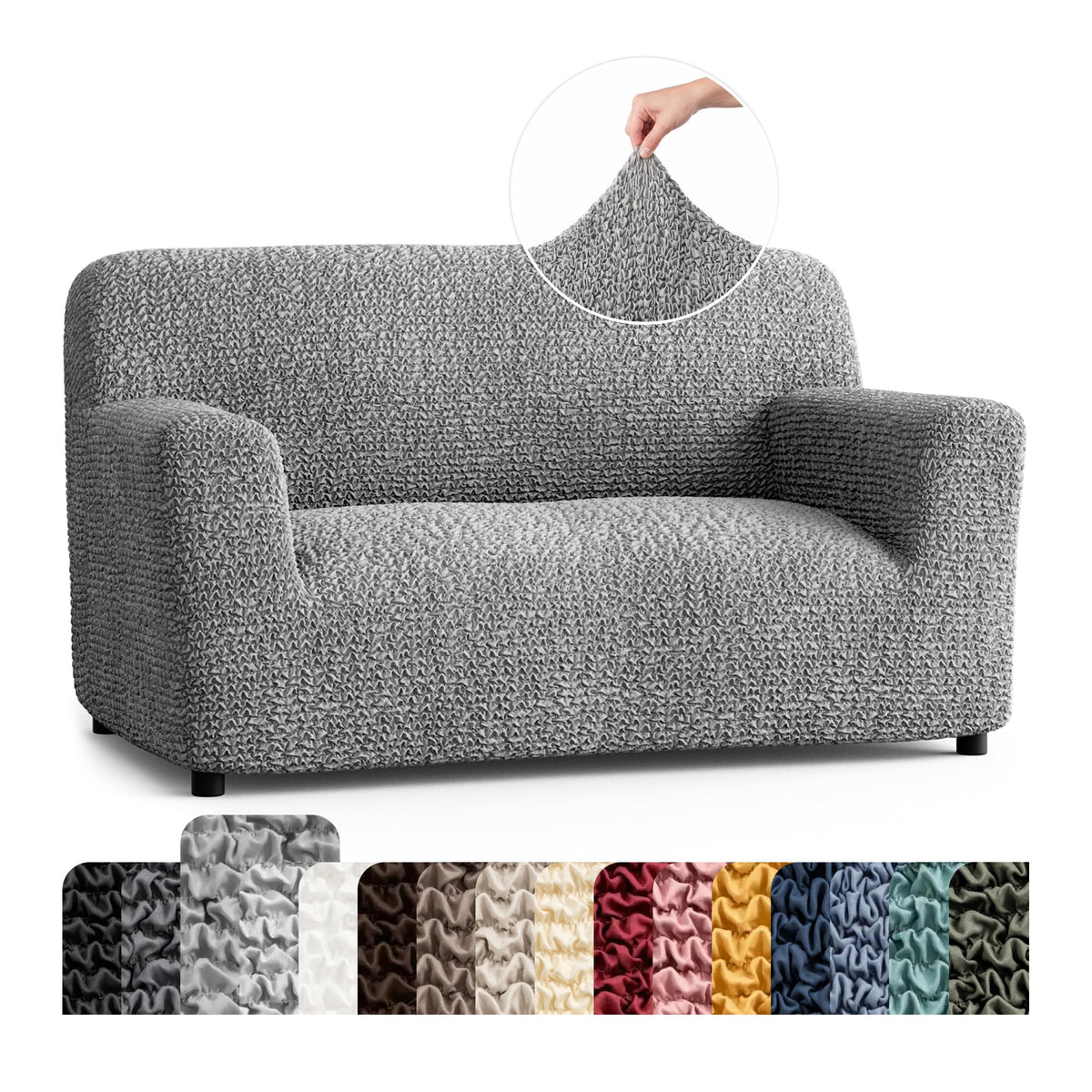 Premium Stretch Couch Covers for Sofa - Sofa Chair Cover Washable, Dogs & Pets Friendly - Elastic Polyester Loveseat Slipcovers - Non-Slip Love Seat Couch Covers - Soft Taupe (86"-120" Wide)