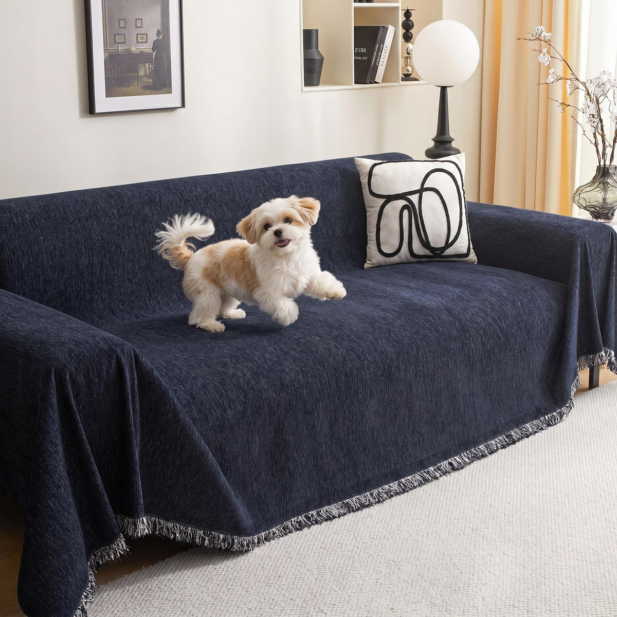 MEETSKY Couch Covers for Dogs, Washable Couch Covers, Pet Sofa Covers for 3 Cushion Couch, Chenille Thick Sectional Couch Cover Blanket Modern Furniture Protector Covers, 91" x 134", Dark Grey