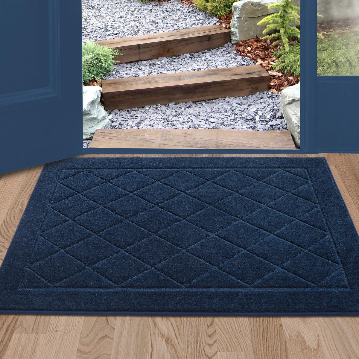 BEQHAUSE Dirt Trapper Door Mat 20" x 32", Doormat Non-Slip, Navy Blue