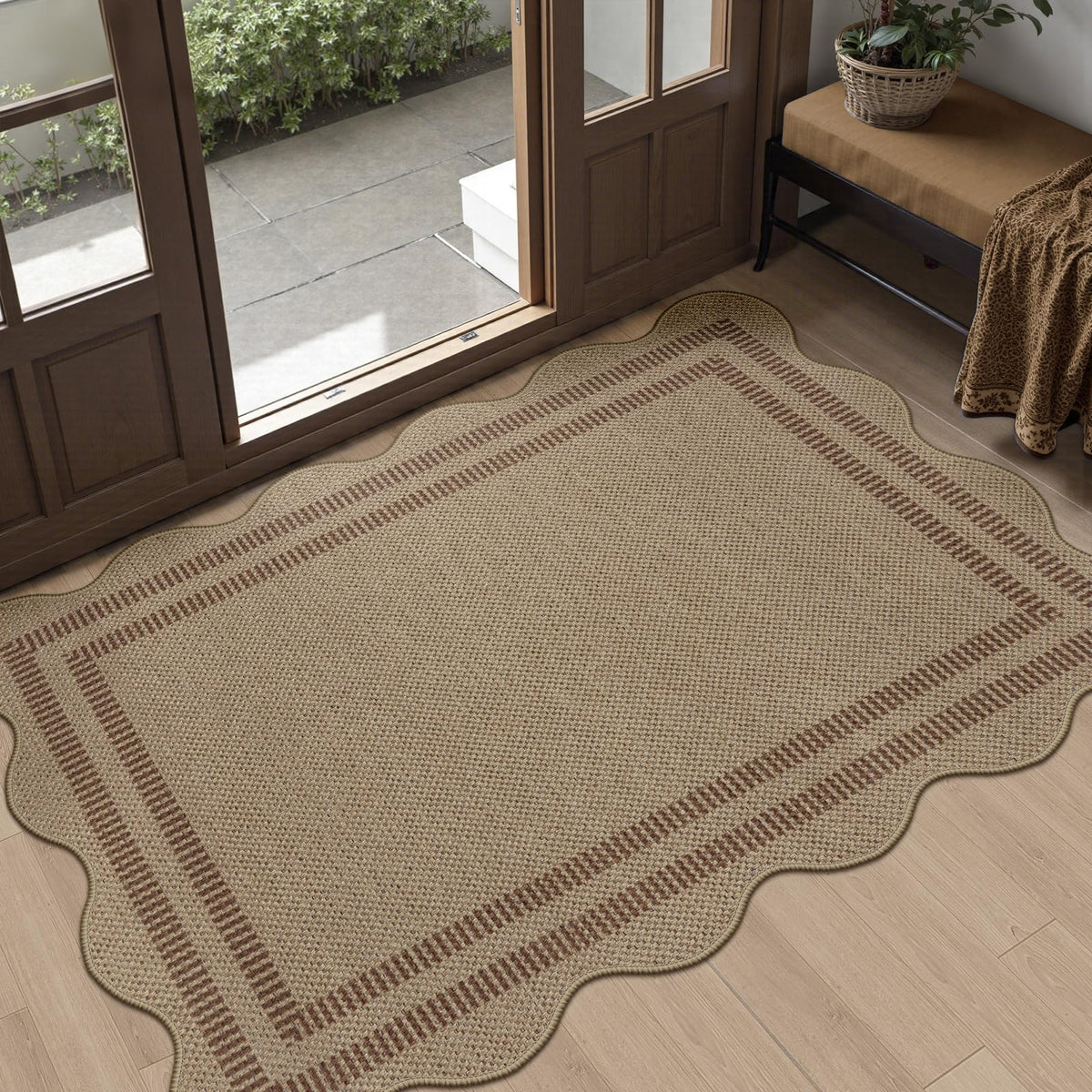 Easy Jute Black Entryway Rug, 2x3 Front Door Mat Washable Non Slip Small Kitchen Rug, Indoor Outdoor Farmhouse Scalloped Doormat for Porch Bathroom Doorway