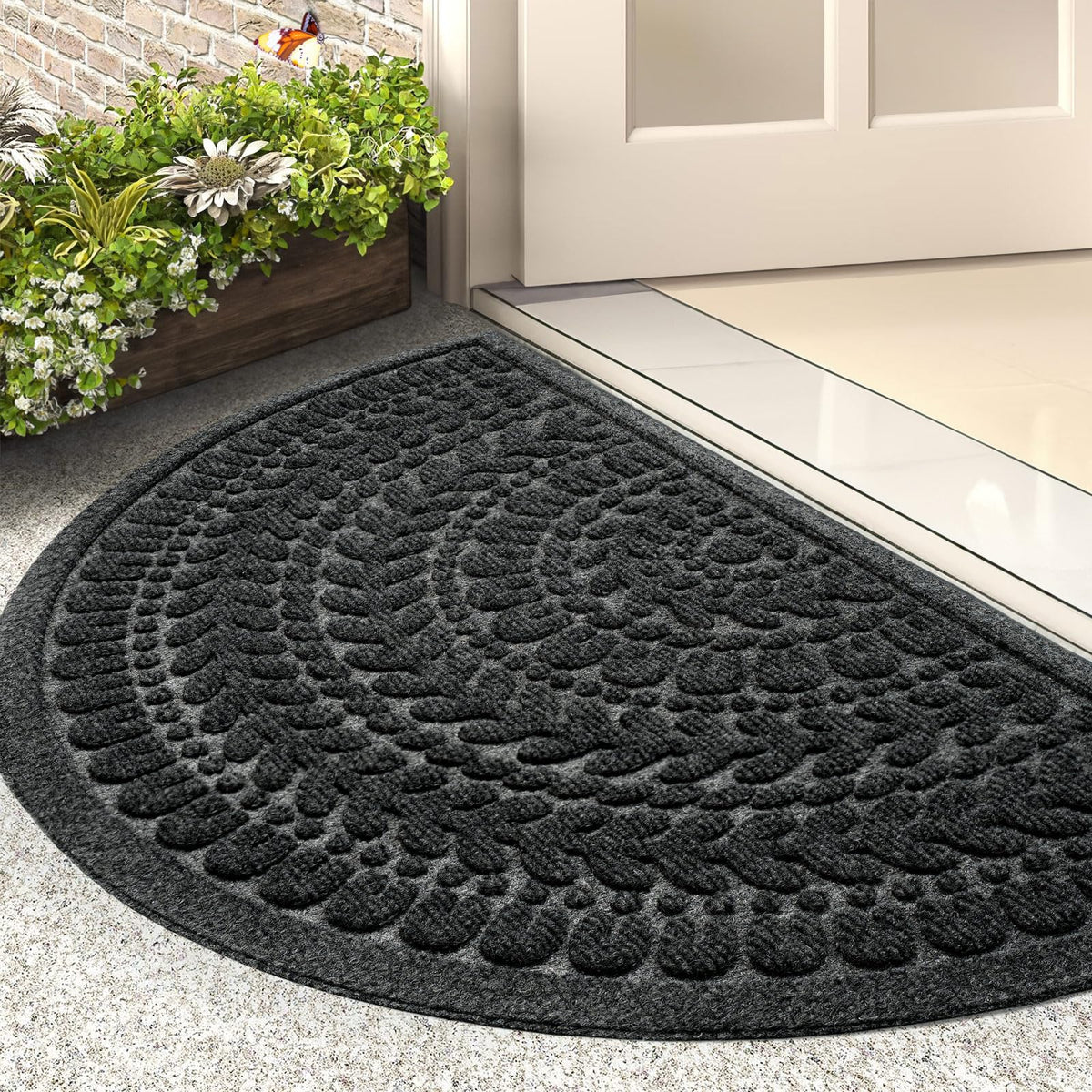 RORA Half Circle Door Mat Front Door Mat Outside Entrance Welcome Mat 17x30